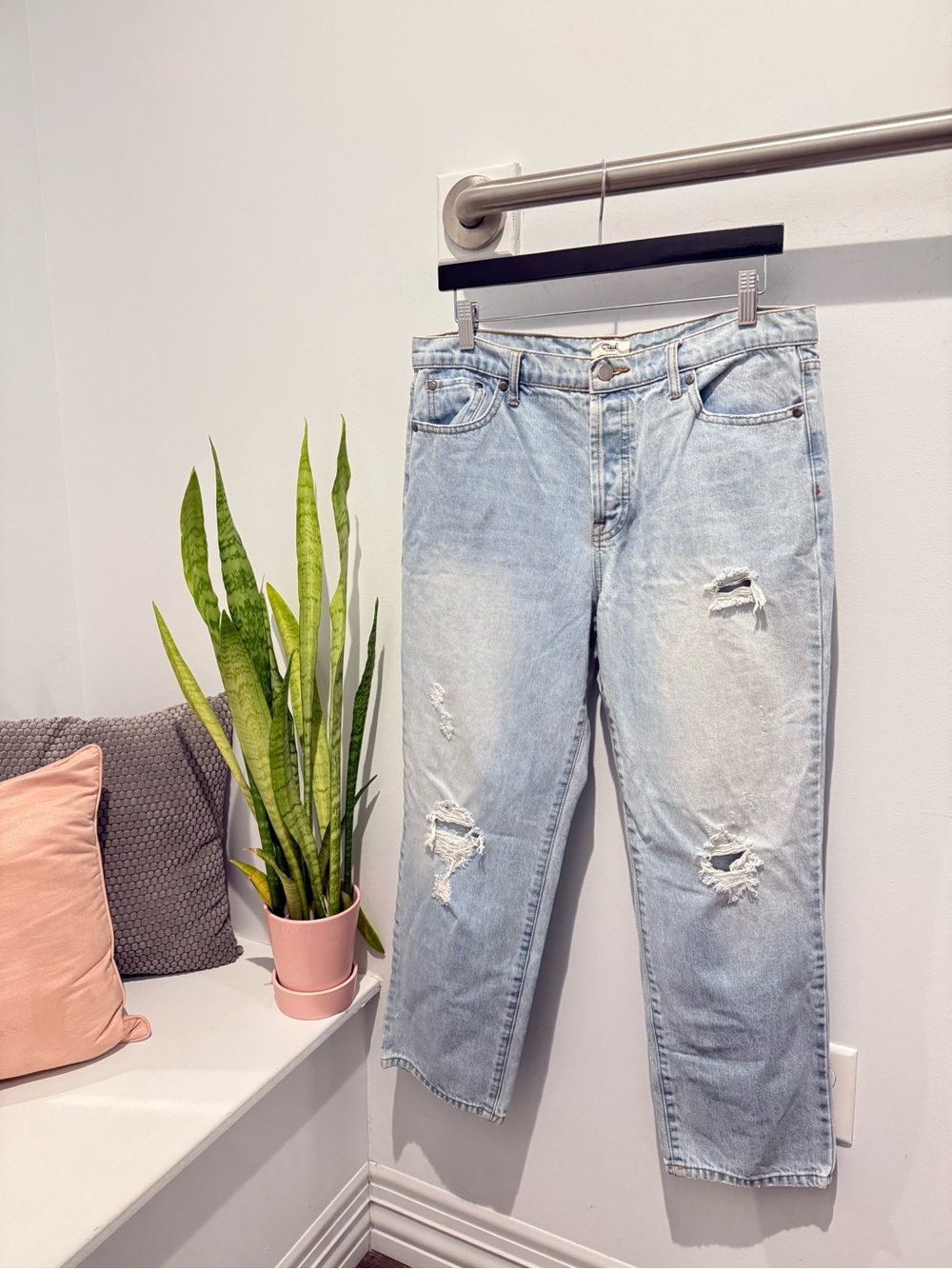 Easel Light Blue Distressed Boyfriend Jeans